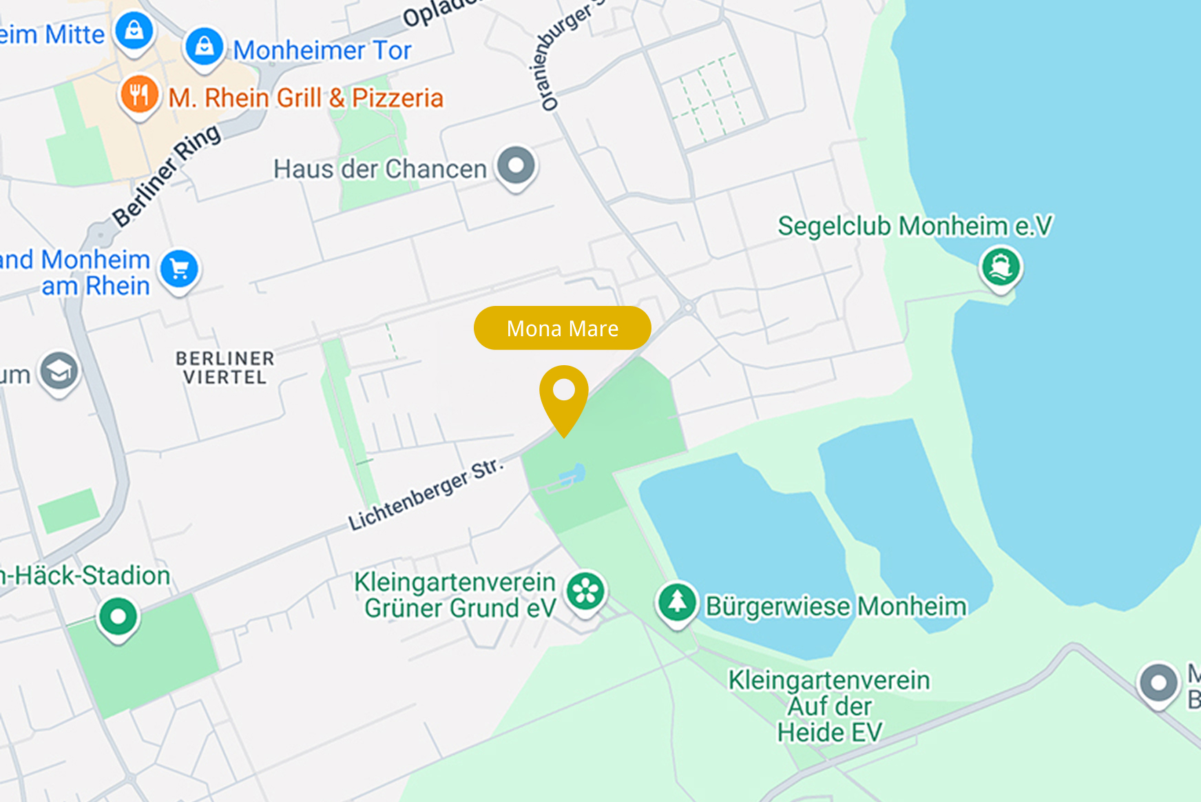 Ausschnitt aus einer Karte, der Standort des Mona Mare ist gekennzeichnet
